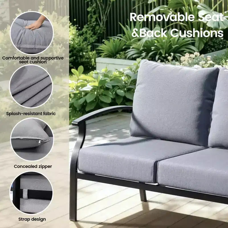 ALAULM 5-Sitzer Terrassen-Gesprächsgarnitur, Outdoor Schaukelsofa-Set mit dicken Kissen und Kaffeetisch, Bistro-Möbelset