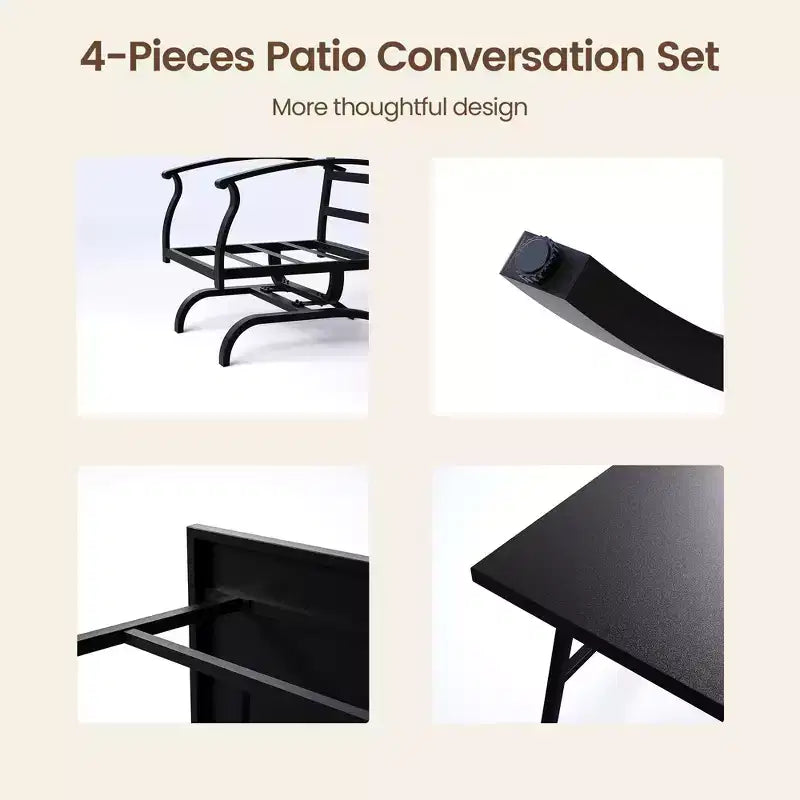 ALAULM 5-Sitzer Terrassen-Gesprächsgarnitur, Outdoor Schaukelsofa-Set mit dicken Kissen und Kaffeetisch, Bistro-Möbelset