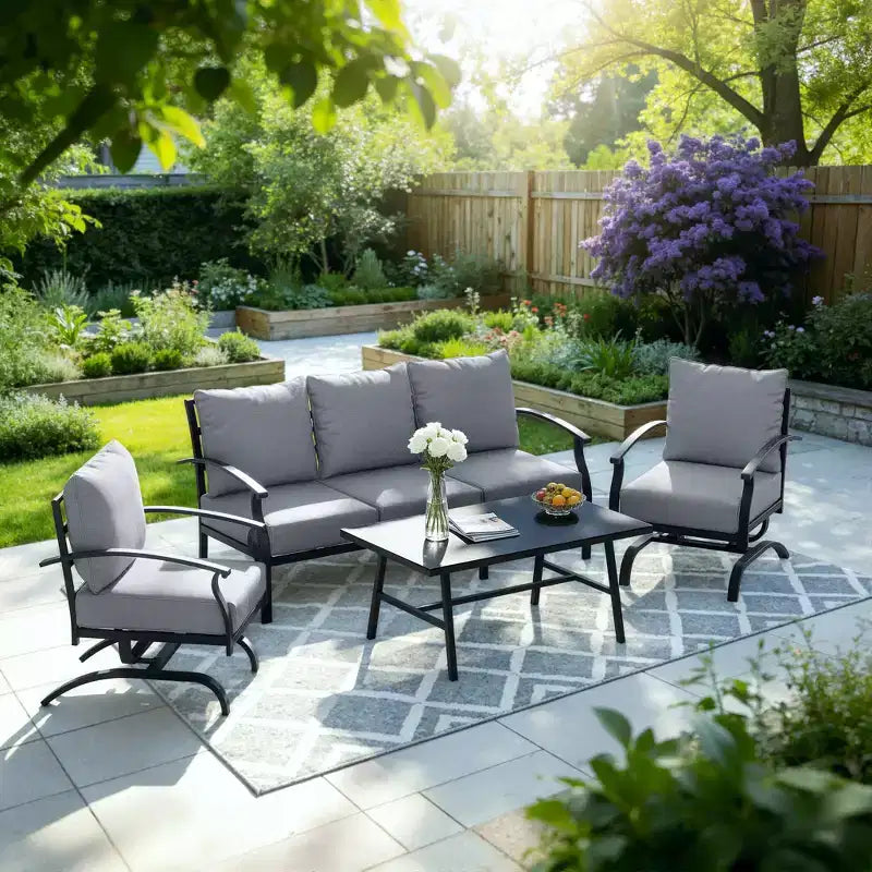 ALAULM 5-Seat Patio Conversation Set, Outdoor Rocking Sofa Set w/Thick Cusion&Coffee Table, Bistro Furniture Set