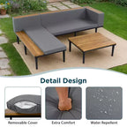 GDFStudio Nolan Terrassenmöbel Modernes L-förmiges Lounge-Set aus Akazienholz und Metall mit Couchtisch