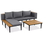 GDFStudio Nolan Terrassenmöbel Modernes L-förmiges Lounge-Set aus Akazienholz und Metall mit Couchtisch