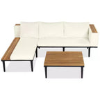 GDFStudio Nolan Terrassenmöbel Modernes L-förmiges Lounge-Set aus Akazienholz und Metall mit Couchtisch