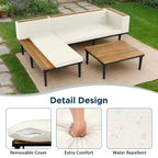 GDFStudio Nolan Terrassenmöbel Modernes L-förmiges Lounge-Set aus Akazienholz und Metall mit Couchtisch
