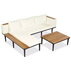 GDFStudio Nolan Terrassenmöbel Modernes L-förmiges Lounge-Set aus Akazienholz und Metall mit Couchtisch