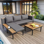 GDFStudio Nolan Terrassenmöbel Modernes L-förmiges Lounge-Set aus Akazienholz und Metall mit Couchtisch