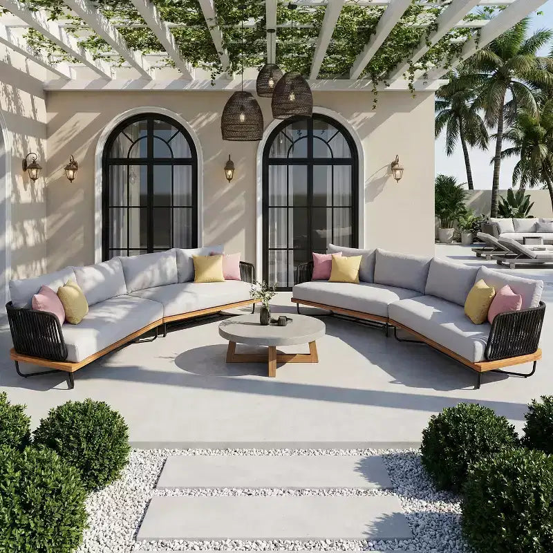 Christopher Knight Home Oleg 4 Piece Outdoor Rope and Acacia Sectional Sofa Set (Table Not Included)