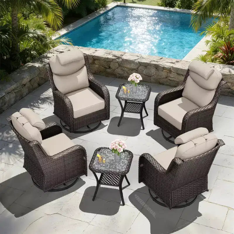 UPTIOT Outdoor-Schaukelstuhl-Set mit Beistelltischen zur Entspannung auf der Terrasse