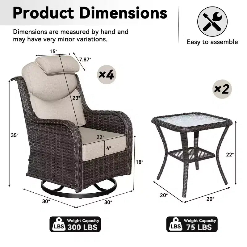 UPTIOT Outdoor-Schaukelstuhl-Set mit Beistelltischen zur Entspannung auf der Terrasse