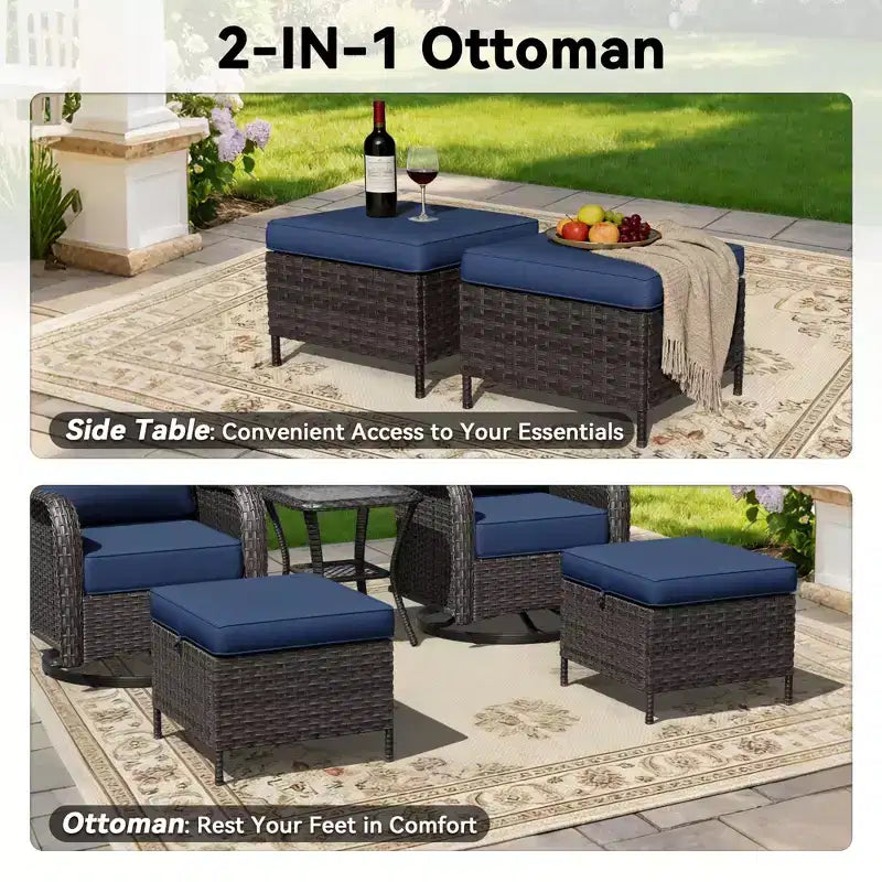 UPTIOT Outdoor-Schaukelstuhl-Set mit umwandelbarem Ottoman und Beistelltisch für entspannte Stunden auf der Terrasse