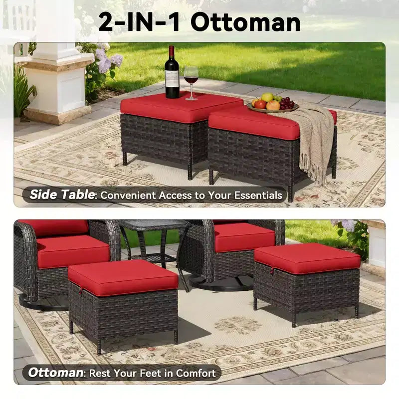 UPTIOT Outdoor-Schaukelstuhl-Set mit umwandelbarem Ottoman und Beistelltisch für entspannte Stunden auf der Terrasse