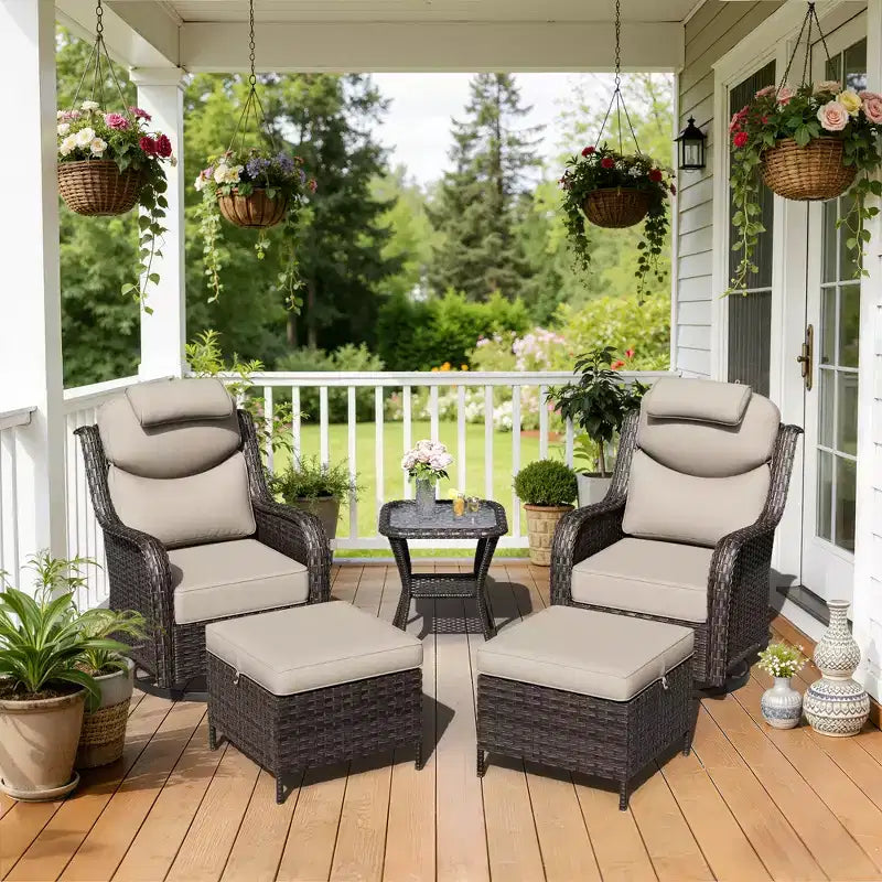 UPTIOT Outdoor-Schaukelstuhl-Set mit umwandelbarem Ottoman und Beistelltisch für entspannte Stunden auf der Terrasse