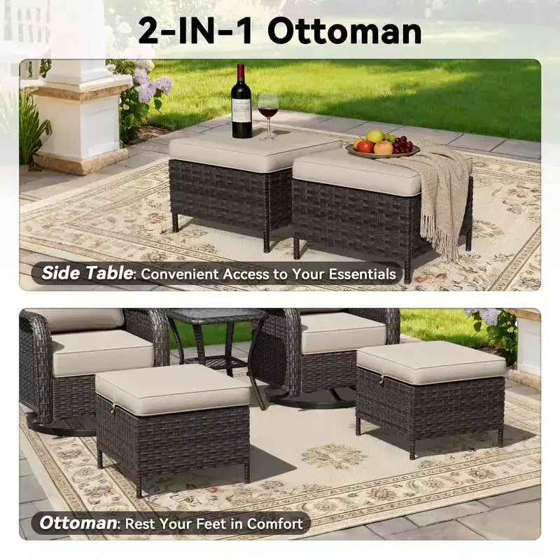 UPTIOT Outdoor-Schaukelstuhl-Set mit umwandelbarem Ottoman und Beistelltisch für entspannte Stunden auf der Terrasse