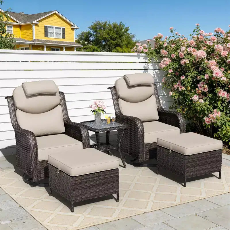 UPTIOT Outdoor Rocking Chair Set with Convertible Ottoman and Side Table for Patio Relaxation