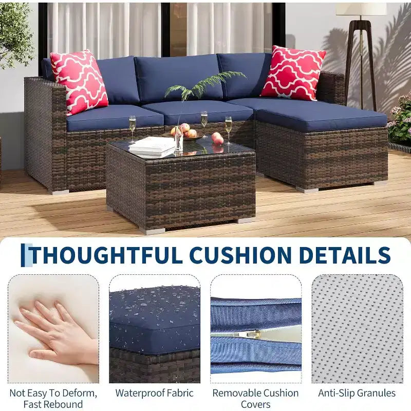 Acekool 5-teiliges Rattan-Terrassen-Sofa-Set, modulares Outdoor-Möbel mit Kissen, für Garten, Terrasse, Poolbereich