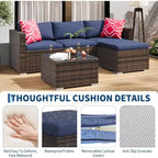 Acekool 5-teiliges Rattan-Terrassen-Sofa-Set, modulares Outdoor-Möbel mit Kissen, für Garten, Terrasse, Poolbereich