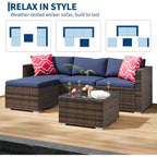 Acekool 5-teiliges Rattan-Terrassen-Sofa-Set, modulares Outdoor-Möbel mit Kissen, für Garten, Terrasse, Poolbereich