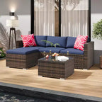 Acekool 5-teiliges Rattan-Terrassen-Sofa-Set, modulares Outdoor-Möbel mit Kissen, für Garten, Terrasse, Poolbereich