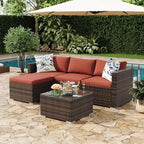 Acekool 5-teiliges Rattan-Terrassen-Sofa-Set, modulares Outdoor-Möbel mit Kissen, für Garten, Terrasse, Poolbereich