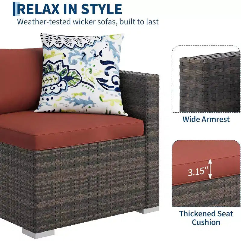 Acekool 5-teiliges Rattan-Terrassen-Sofa-Set, modulares Outdoor-Möbel mit Kissen, für Garten, Terrasse, Poolbereich
