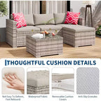 Acekool 5-teiliges Rattan-Terrassen-Sofa-Set, modulares Outdoor-Möbel mit Kissen, für Garten, Terrasse, Poolbereich