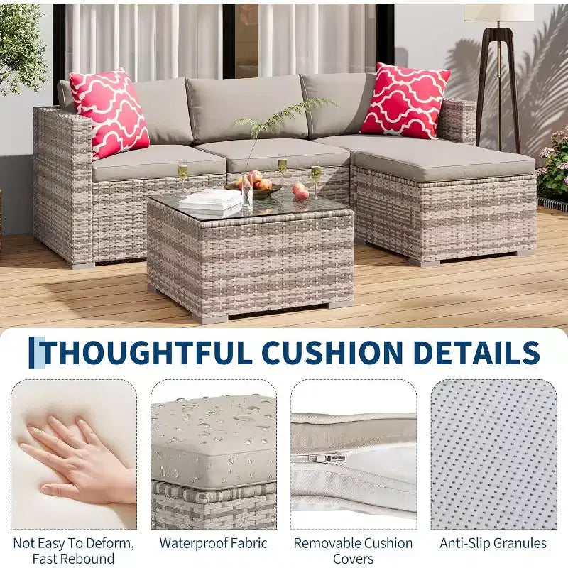 Acekool 5-teiliges Rattan-Terrassen-Sofa-Set, modulares Outdoor-Möbel mit Kissen, für Garten, Terrasse, Poolbereich