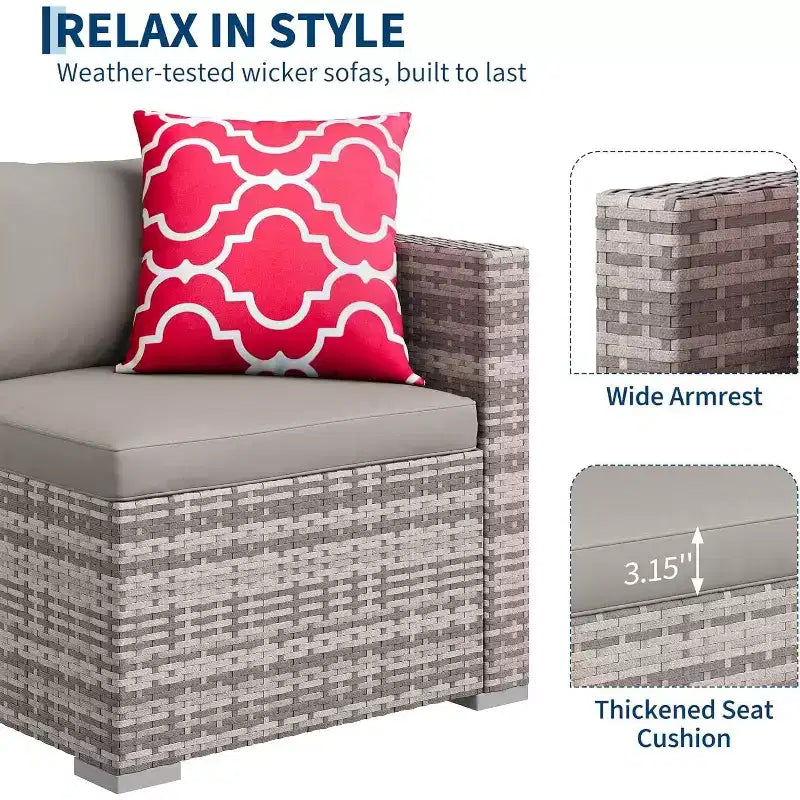 Acekool 5-teiliges Rattan-Terrassen-Sofa-Set, modulares Outdoor-Möbel mit Kissen, für Garten, Terrasse, Poolbereich