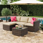 Acekool 5-teiliges Rattan-Terrassen-Sofa-Set, modulares Outdoor-Möbel mit Kissen, für Garten, Terrasse, Poolbereich