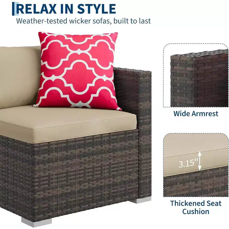 Acekool 5-teiliges Rattan-Terrassen-Sofa-Set, modulares Outdoor-Möbel mit Kissen, für Garten, Terrasse, Poolbereich
