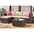 Acekool 5-Piece Rattan Patio Sectional Sofa Set, Modular Outdoor Furniture with Cushions, for Backyard, Garden, Poolside
