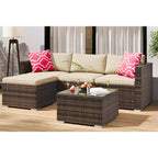 Acekool 5-Piece Rattan Patio Sectional Sofa Set, Modular Outdoor Furniture with Cushions, for Backyard, Garden, Poolside