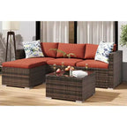 Acekool 5-teiliges Rattan-Terrassen-Sofa-Set, modulares Outdoor-Möbel mit Kissen, für Garten, Terrasse, Poolbereich