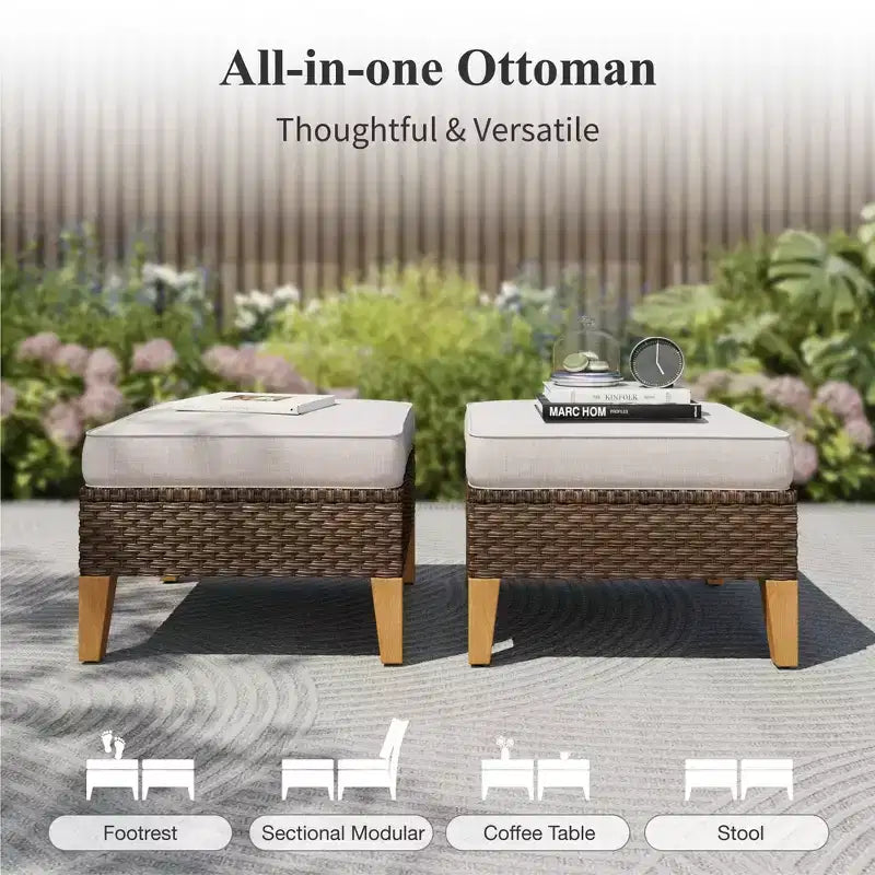 Captiva Designs 9-teiliges Garten-Halbmond-Sofa-Set aus Polyrattan mit gepolstertem Ottoman