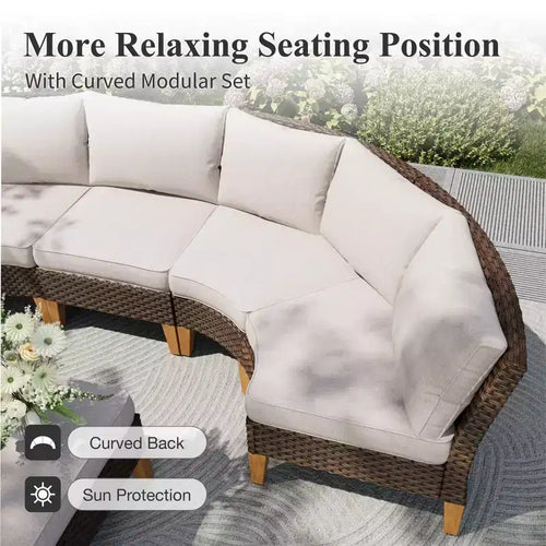 Captiva Designs 9-teiliges Garten-Halbmond-Sofa-Set aus Polyrattan mit gepolstertem Ottoman