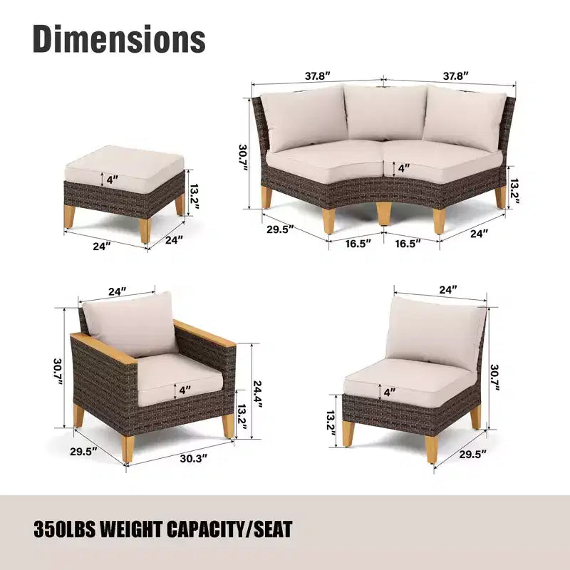 Captiva Designs 9-teiliges Garten-Halbmond-Sofa-Set aus Polyrattan mit gepolstertem Ottoman