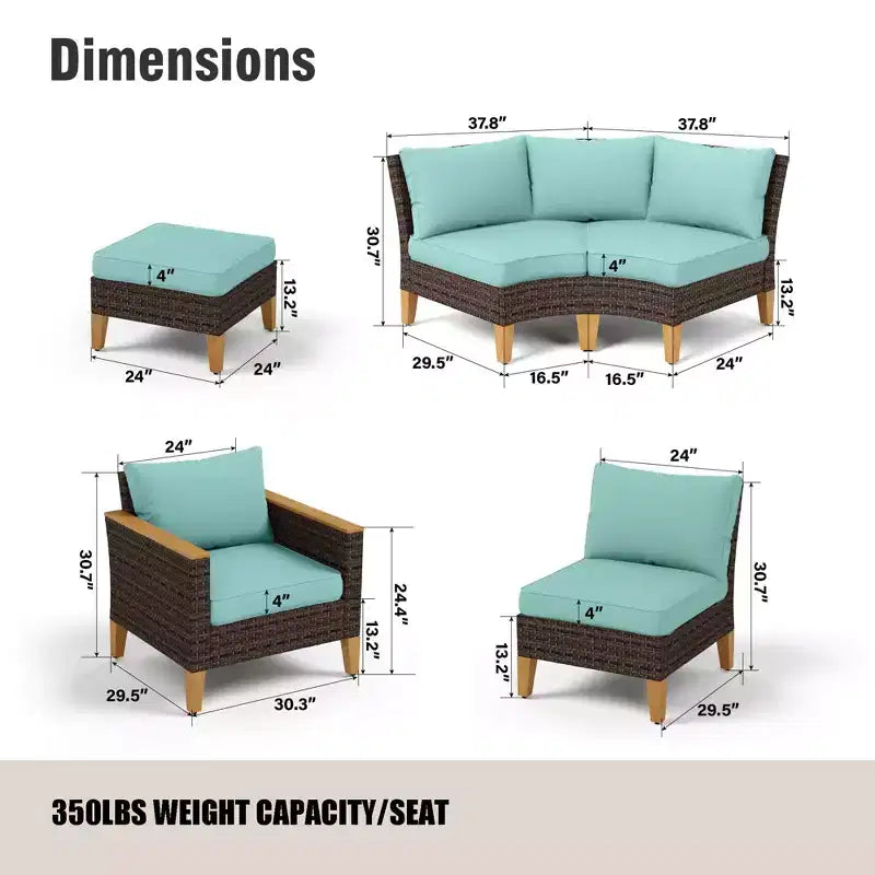 Captiva Designs 9-teiliges Garten-Halbmond-Sofa-Set aus Polyrattan mit gepolstertem Ottoman
