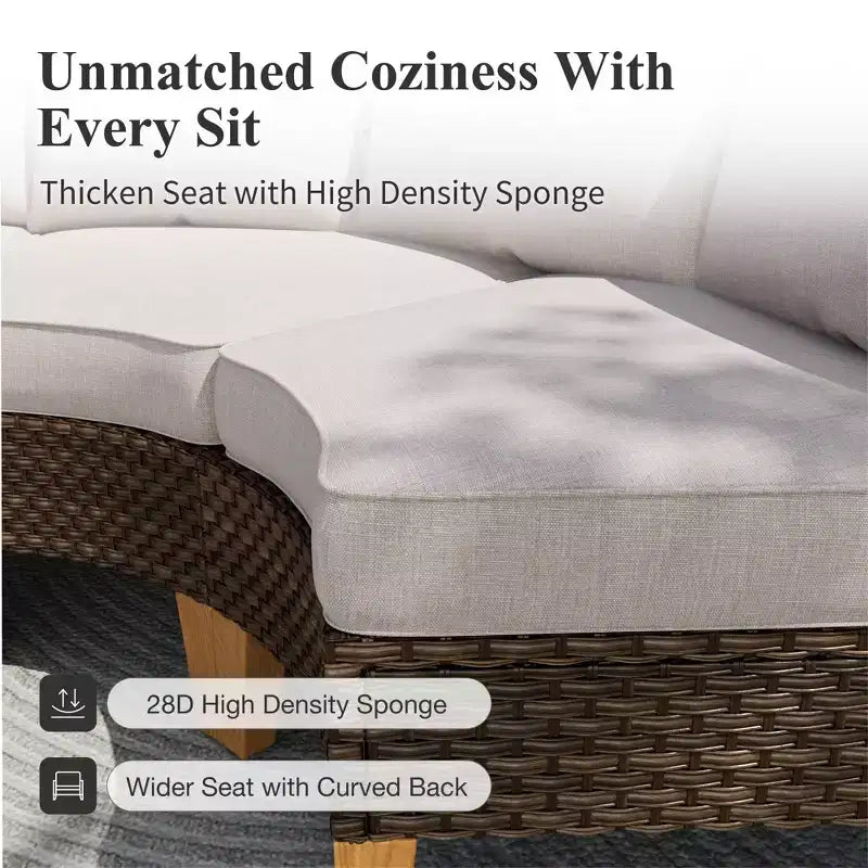 Captiva Designs 9-teiliges Garten-Halbmond-Sofa-Set aus Polyrattan mit gepolstertem Ottoman