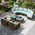 Captiva Designs 9-teiliges Garten-Halbmond-Sofa-Set aus Polyrattan mit gepolstertem Ottoman