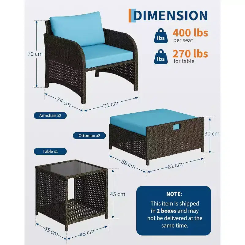 5-teiliges Outdoor-Sitzset aus PE-Rattan mit Hockern und Glasplatte für Terrasse, Garten, Balkon