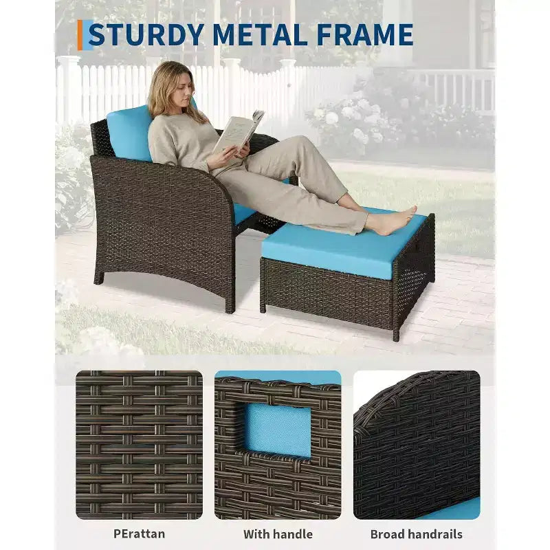 5-teiliges Outdoor-Sitzset aus PE-Rattan mit Hockern und Glasplatte für Terrasse, Garten, Balkon