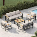 5-Piece Aluminum Patio Set Sectional Conversation Set w Thick Washable Cushions Coffee Table for Deck Patio - Beige