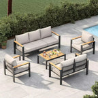 5-Piece Aluminum Patio Set Sectional Conversation Set w Thick Washable Cushions Coffee Table for Deck Patio - Beige