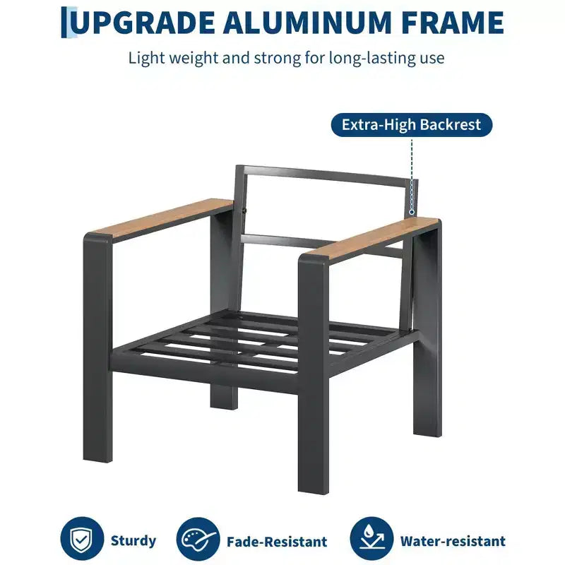 5-teiliges Terrassenmöbel-Set aus Aluminium, modulare Gesprächsgarnitur mit dicken, waschbaren Kissen und Couchtisch für Deck und Terrasse – Beige