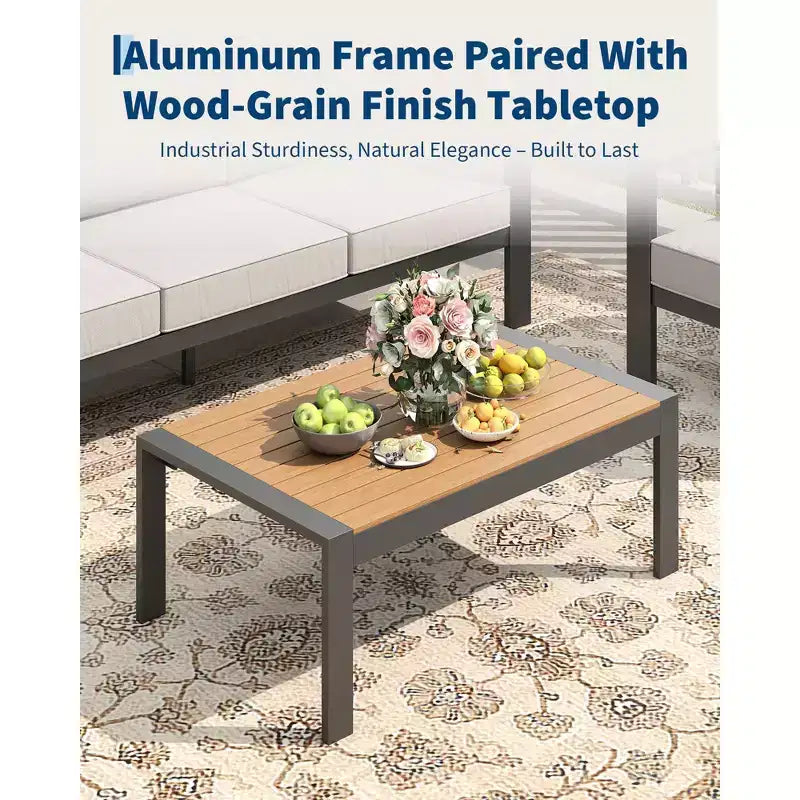 5-teiliges Terrassenmöbel-Set aus Aluminium, modulare Gesprächsgarnitur mit dicken, waschbaren Kissen und Couchtisch für Deck und Terrasse – Beige