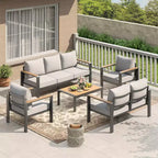 5-teiliges Terrassenmöbel-Set aus Aluminium, modulare Gesprächsgarnitur mit dicken, waschbaren Kissen und Couchtisch für Deck und Terrasse – Beige