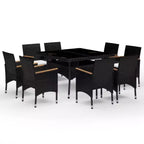 vidaXL Dining Set Black and brown Poly rattan Large Removable Covers