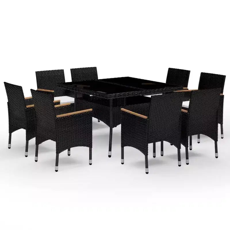 vidaXL Dining Set Black and brown Poly rattan Large Removable Covers