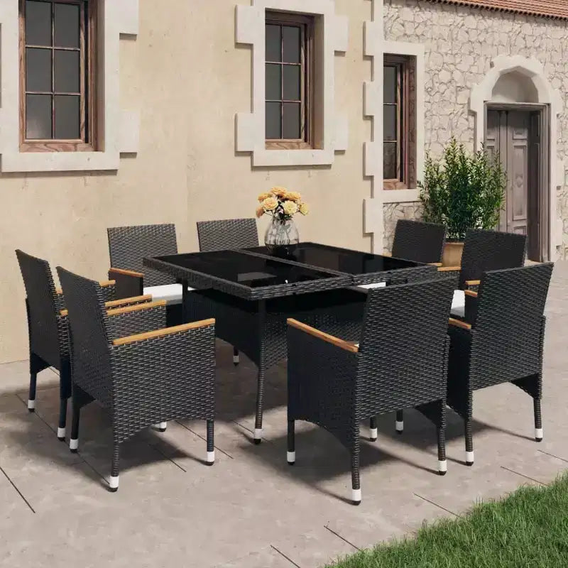 vidaXL Essgruppe Schwarz und Braun Polyrattan Große Abnehmbare Bezüge
