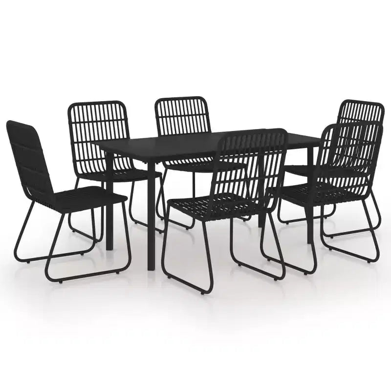 vidaXL Dining Set Black Poly rattan, powder-coated steel, glass