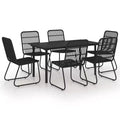 vidaXL Dining Set Black Poly rattan, powder-coated steel, glass