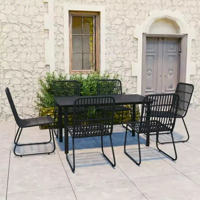 vidaXL Essgruppe Schwarz Polyrattan, pulverbeschichteter Stahl, Glas